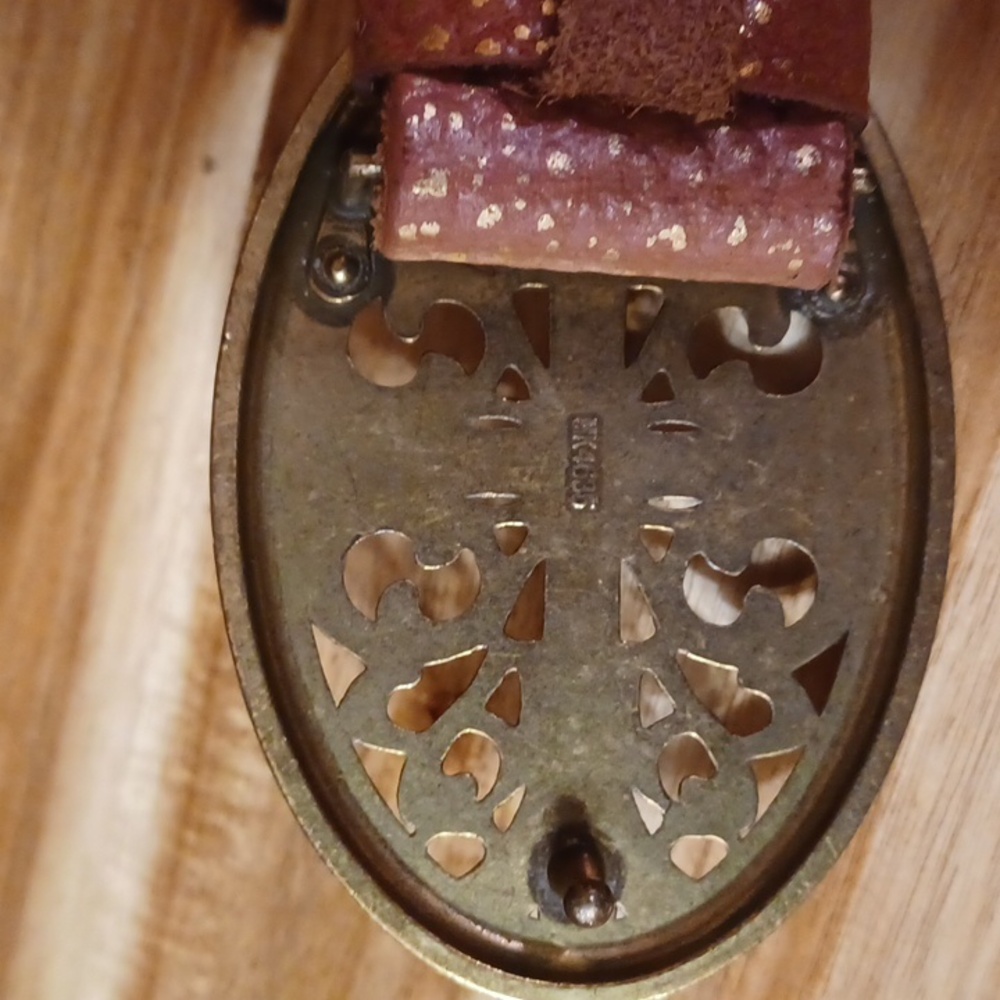 Vintage Brass Rhinstone Womans Oval Cross Western Studded 100% Leather Belt - Picture 16 of 16
